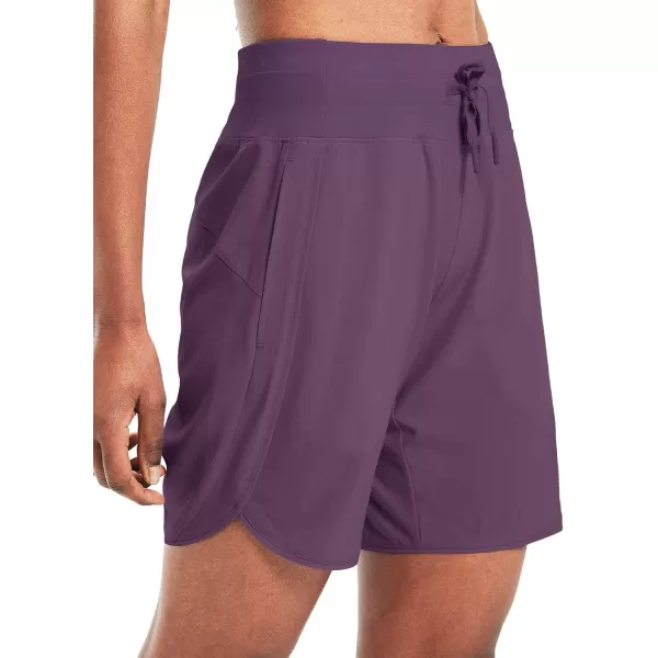 BALEAF Womens 7 Athletic Long Running Shorts Quick Dry Workout Hiking Shorts High Waisted Zipper PocketPurple