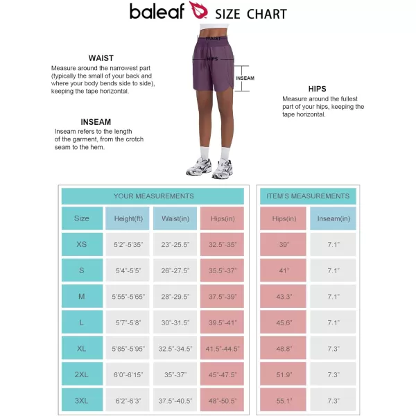 BALEAF Womens 7 Athletic Long Running Shorts Quick Dry Workout Hiking Shorts High Waisted Zipper PocketPurple