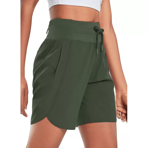 BALEAF Womens 7 Athletic Long Running Shorts Workout Gym Quick Dry Hiking Shorts High Waisted Zipper PocketDark Green