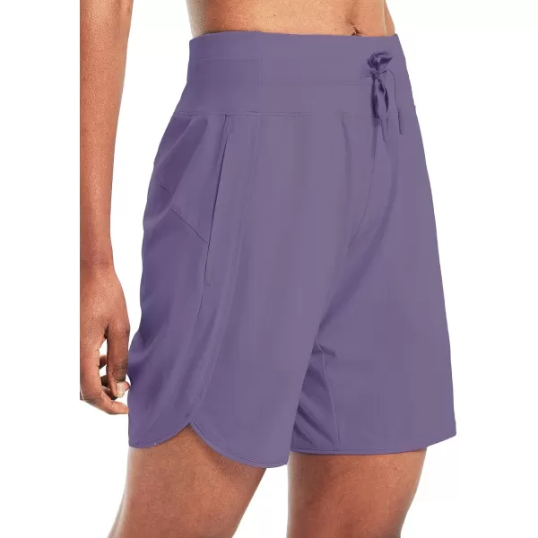 BALEAF Womens 7 Athletic Long Running Shorts Workout Gym Quick Dry Hiking Shorts High Waisted Zipper PocketLight Purple