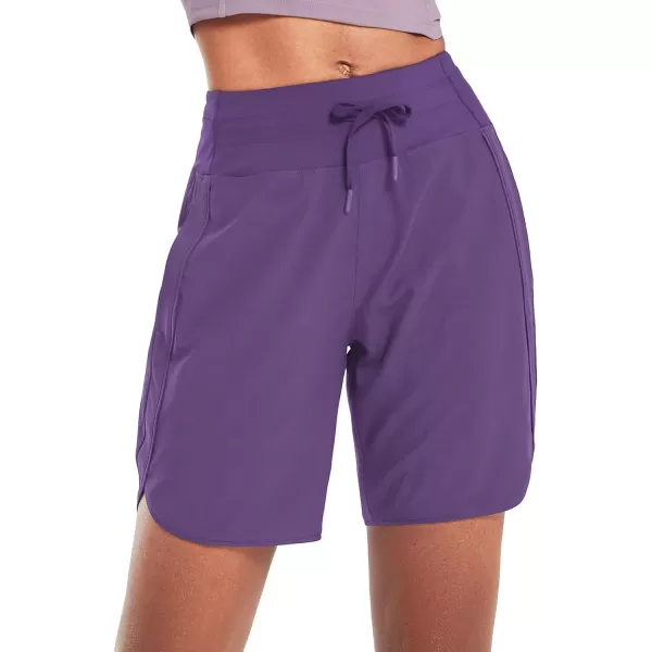 BALEAF Womens 7 Athletic Long Running Shorts Workout Gym Quick Dry Hiking Shorts High Waisted Zipper PocketPurple