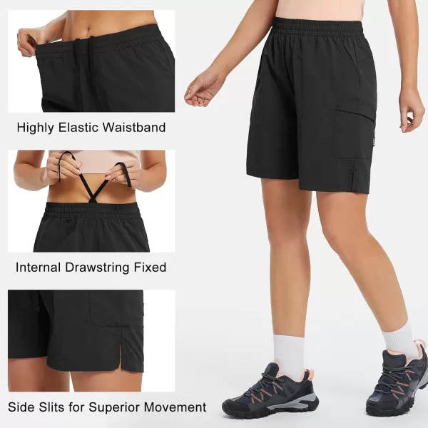 BALEAF Womens 7 Hiking Shorts with Zipper Pockets Summer Quick Dry Nylon Lightweight Baggy Shorts for Thick ThighsBlack
