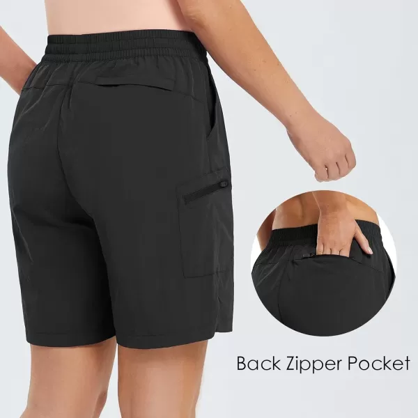 BALEAF Womens 7 Hiking Shorts with Zipper Pockets Summer Quick Dry Nylon Lightweight Baggy Shorts for Thick ThighsBlack