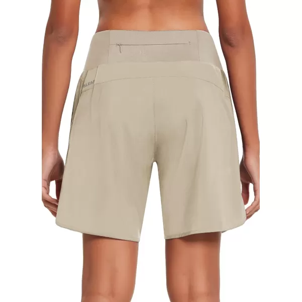 BALEAF Womens 7 Long Running Athletic Shorts with Liner Workout Zipper PocketKhaki