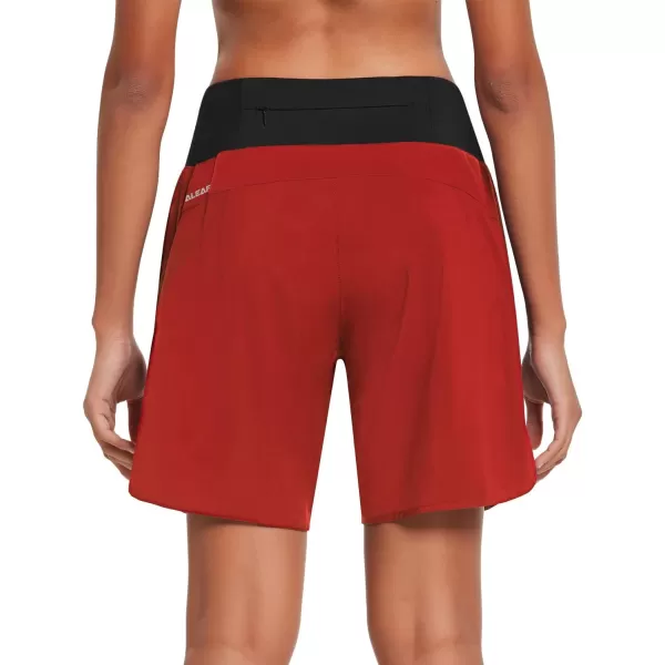 BALEAF Womens 7 Long Running Athletic Shorts with Liner Workout Zipper PocketRed