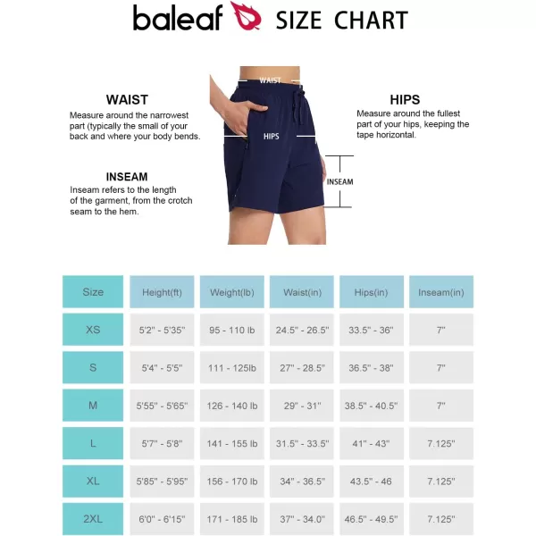 BALEAF Womens 7 Long Running Shorts No Liner Zipper Pockets Quick Dry Athletic Workout ShortsNavy