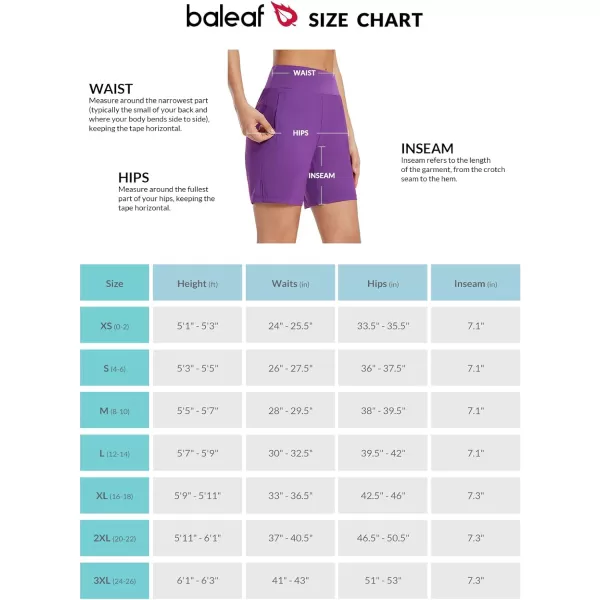 BALEAF Womens 7 Long Running Shorts Quick Dry Athletic Workout Shorts with Zipper Pockets UnlinedPurple