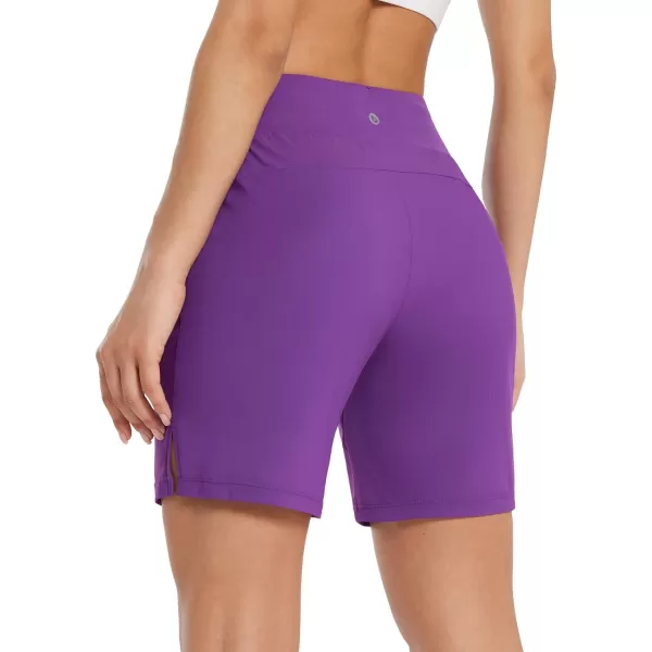 BALEAF Womens 7 Long Running Shorts Quick Dry Athletic Workout Shorts with Zipper Pockets UnlinedPurple