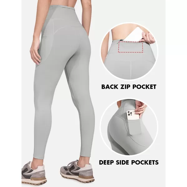 BALEAF Womens 78 Running Leggings High Waisted Workout Yoga Hiking Leggings with Zipper Pocket DrawstringLight Grey