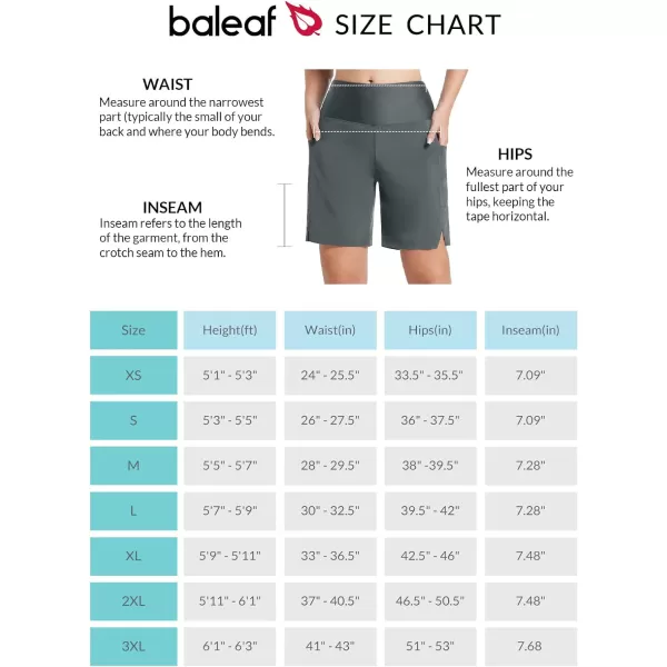 BALEAF Womens 789 Long Swim Board Shorts High Waisted Quick Dry Swimming Bottoms with Liner Pockets Beach Water Surf7 inches Dark Grey
