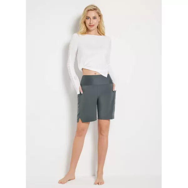 BALEAF Womens 789 Long Swim Board Shorts High Waisted Quick Dry Swimming Bottoms with Liner Pockets Beach Water Surf7 inches Dark Grey