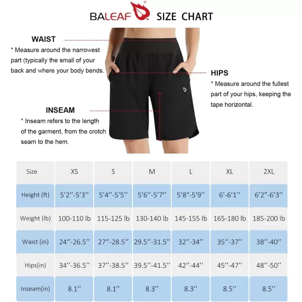 BALEAF Womens 789 Long Swim Board Shorts High Waisted Quick Dry Swimming Bottoms with Liner Pockets Beach Water Surf8 inches Black