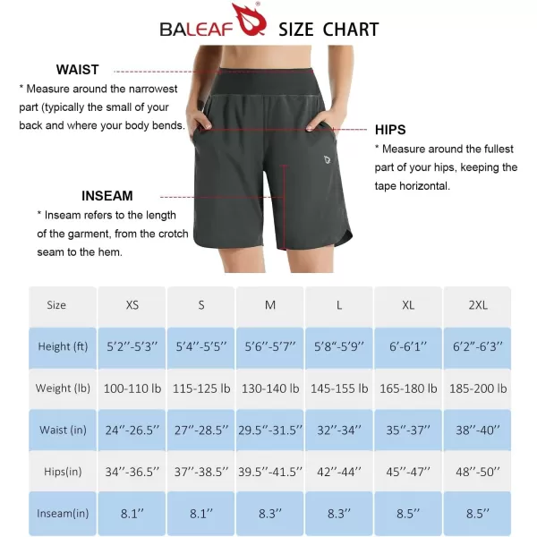 BALEAF Womens 789 Long Swim Board Shorts High Waisted Quick Dry Swimming Bottoms with Liner Pockets Beach Water Surf8 inches Dark Grey