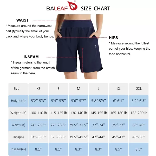 BALEAF Womens 789 Long Swim Board Shorts High Waisted Quick Dry Swimming Bottoms with Liner Pockets Beach Water Surf8 inches Navy