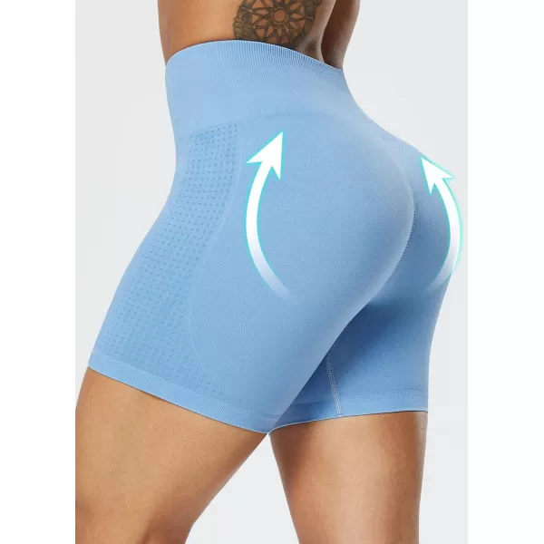 BALEAF Womens 8 7 5 Biker Shorts High Waist Workout Yoga Running Volleyball Spandex Shorts with Pockets5 inches Light Blue  Seamless Design