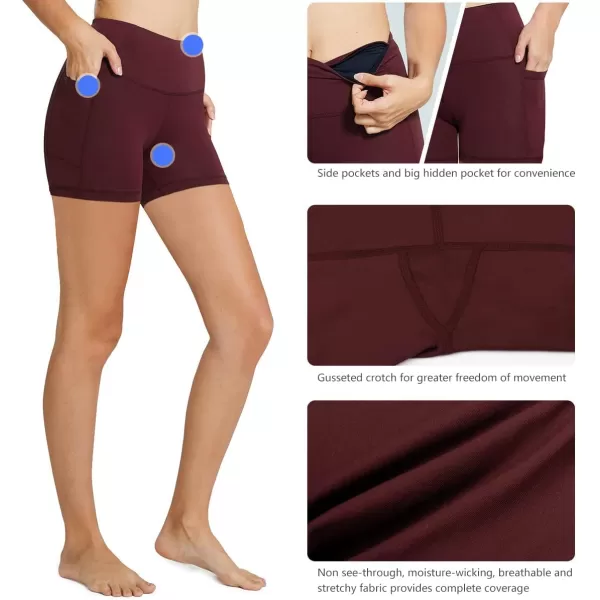 BALEAF Womens 8 7 5 Biker Shorts High Waist Workout Yoga Running Volleyball Spandex Shorts with Pockets5 inches Ruby Wine