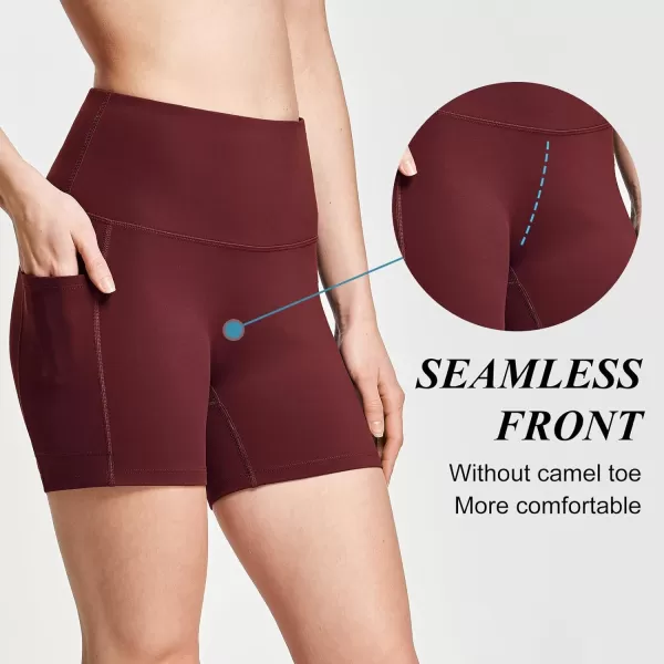 BALEAF Womens 8 7 5 Biker Shorts High Waist Workout Yoga Running Volleyball Spandex Shorts with Pockets5 inches Wineupgraded Fabric