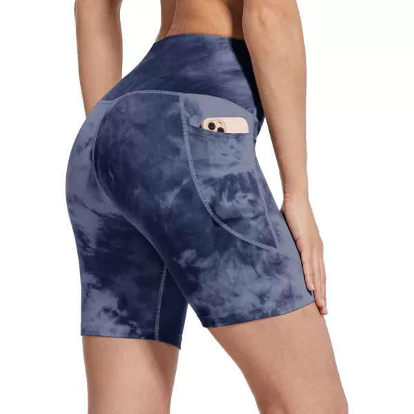 BALEAF Womens 8 7 5 Biker Shorts High Waist Workout Yoga Running Volleyball Spandex Shorts with Pockets7 inches Tie Dye Blue