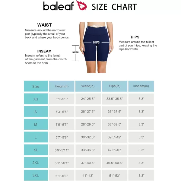 BALEAF Womens 8 7 5 Biker Shorts High Waist Workout Yoga Running Volleyball Spandex Shorts with Pockets8 inches Black Navy Blue