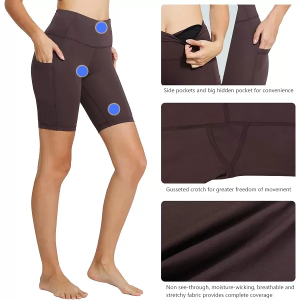 BALEAF Womens 8 7 5 Biker Shorts High Waist Workout Yoga Running Volleyball Spandex Shorts with Pockets8 inches Brown