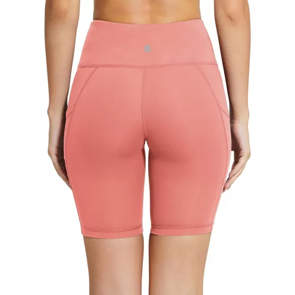 BALEAF Womens 8 7 5 Biker Shorts High Waist Workout Yoga Running Volleyball Spandex Shorts with Pockets8 inches Coral Pink