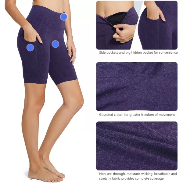 BALEAF Womens 8 7 5 Biker Shorts High Waist Workout Yoga Running Volleyball Spandex Shorts with Pockets8 inches Heather Purple