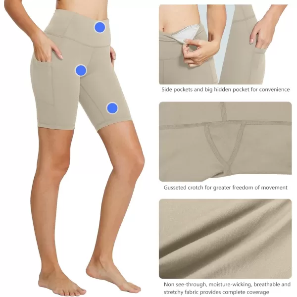 BALEAF Womens 8 7 5 Biker Shorts High Waist Workout Yoga Running Volleyball Spandex Shorts with Pockets8 inches Khaki
