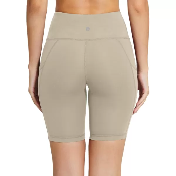 BALEAF Womens 8 7 5 Biker Shorts High Waist Workout Yoga Running Volleyball Spandex Shorts with Pockets8 inches Khaki