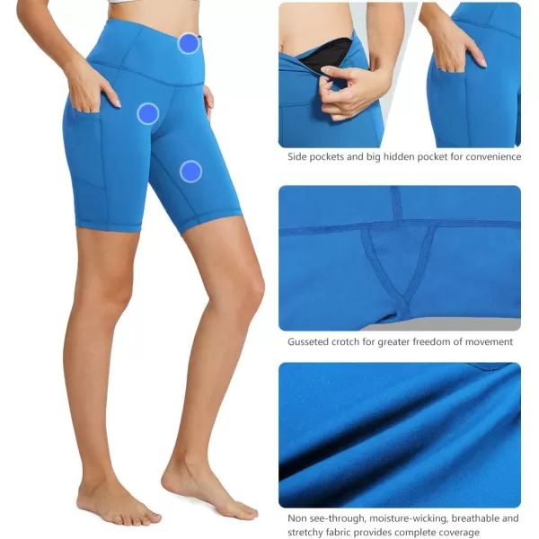 BALEAF Womens 8 7 5 Biker Shorts High Waist Workout Yoga Running Volleyball Spandex Shorts with Pockets8 inches Lapis Blue