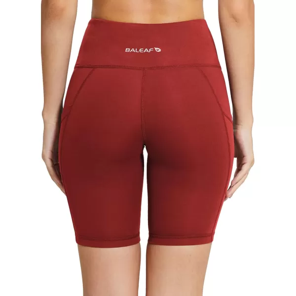 BALEAF Womens 8 7 5 Biker Shorts High Waist Workout Yoga Running Volleyball Spandex Shorts with Pockets8 inches Light Wine Red