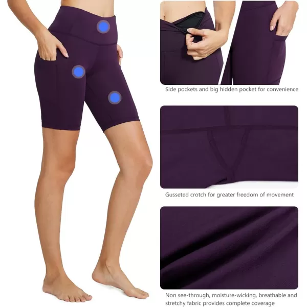 BALEAF Womens 8 7 5 Biker Shorts High Waist Workout Yoga Running Volleyball Spandex Shorts with Pockets8 inches Purple