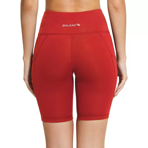 BALEAF Womens 8 7 5 Biker Shorts High Waist Workout Yoga Running Volleyball Spandex Shorts with Pockets8 inches Rose Red