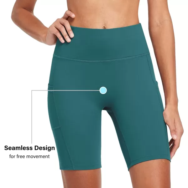 BALEAF Womens 8 7 5 Biker Shorts High Waist Workout Yoga Running Volleyball Spandex Shorts with Pockets8 inches Tealupgraded Fabric