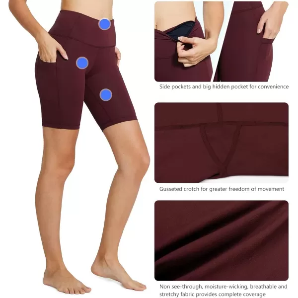 BALEAF Womens 8 7 5 Biker Shorts High Waist Workout Yoga Running Volleyball Spandex Shorts with Pockets8 inches Wine Red