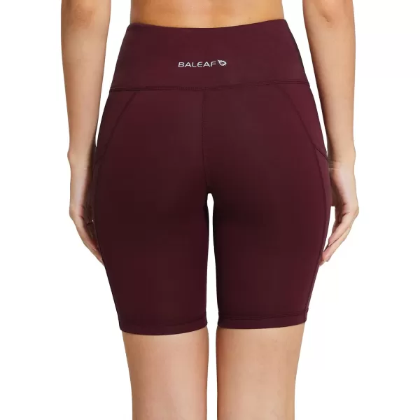 BALEAF Womens 8 7 5 Biker Shorts High Waist Workout Yoga Running Volleyball Spandex Shorts with Pockets8 inches Wine Red