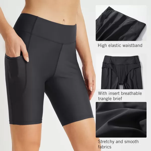 BALEAF Womens 812 Long Swim Shorts Upf50 High Waisted Swim Capris Pants with PocketsZblack8 Inch