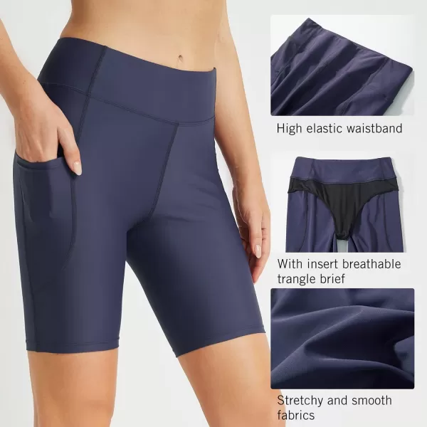 BALEAF Womens 812 Long Swim Shorts Upf50 High Waisted Swim Capris Pants with PocketsZnavy Blue8 Inch