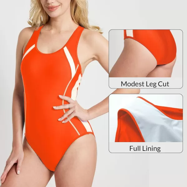 BALEAF Womens Athletic One Piece Swimsuits Lap Swimming Racerback Bathing Suit Competitive Training SwimwearStyle2orange