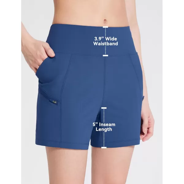 BALEAF Womens Athletic Shorts 7 Inch Long Hiking Shorts High Waist Pockets5 Inchblue