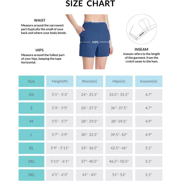 BALEAF Womens Athletic Shorts 7 Inch Long Hiking Shorts High Waist Pockets5 Inchblue