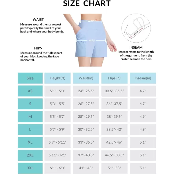 BALEAF Womens Athletic Shorts 7 Inch Long Hiking Shorts High Waist Pockets5 Inchlight Blue