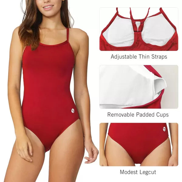 BALEAF Womens Athletic Training Adjustable Strap One Piece SwimsuitRed