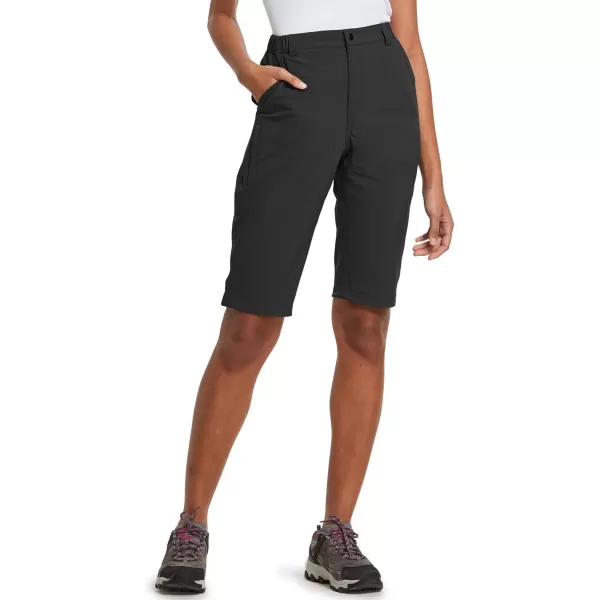 BALEAF Womens Bermuda Knee Length Long Shorts for Summer Hiking Golf Camping Stretch Lightweight Nylon Quick DryBlack