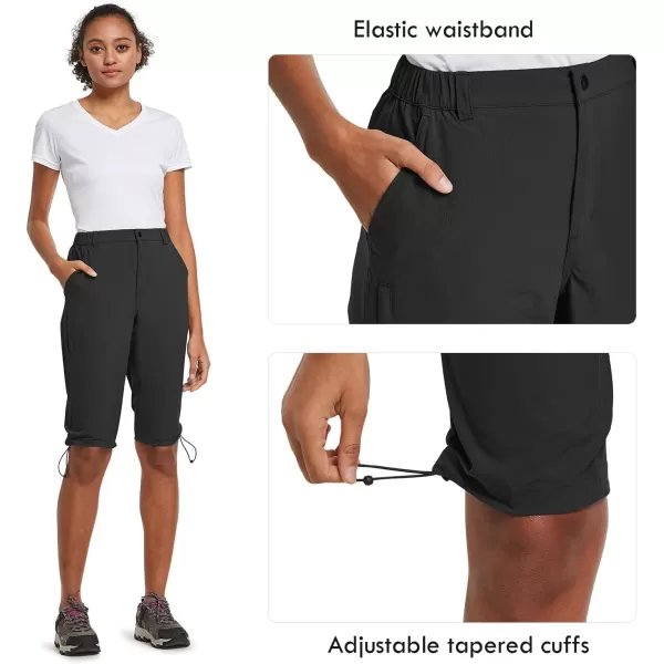 BALEAF Womens Bermuda Knee Length Long Shorts for Summer Hiking Golf Camping Stretch Lightweight Nylon Quick DryBlack