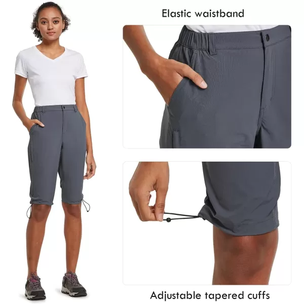 BALEAF Womens Bermuda Knee Length Long Shorts for Summer Hiking Golf Camping Stretch Lightweight Nylon Quick DryGrey