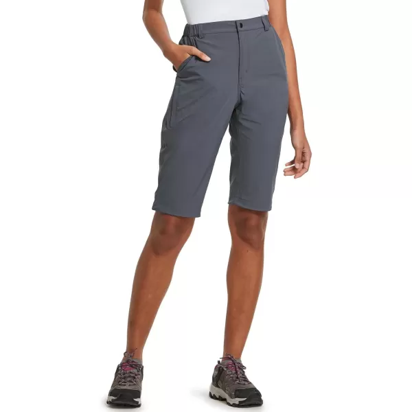 BALEAF Womens Bermuda Knee Length Long Shorts for Summer Hiking Golf Camping Stretch Lightweight Nylon Quick DryGrey