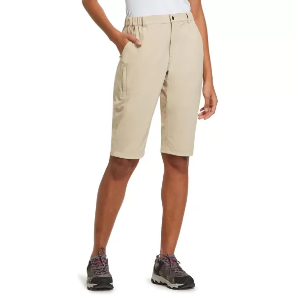 BALEAF Womens Bermuda Knee Length Long Shorts for Summer Hiking Golf Camping Stretch Lightweight Nylon Quick DryKhaki