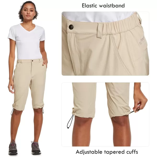 BALEAF Womens Bermuda Knee Length Long Shorts for Summer Hiking Golf Camping Stretch Lightweight Nylon Quick DryKhaki