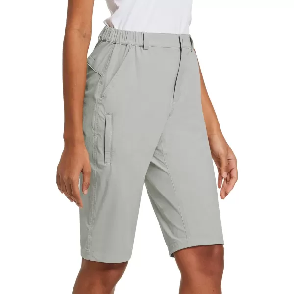 BALEAF Womens Bermuda Knee Length Long Shorts for Summer Hiking Golf Camping Stretch Lightweight Nylon Quick DryLight Gray