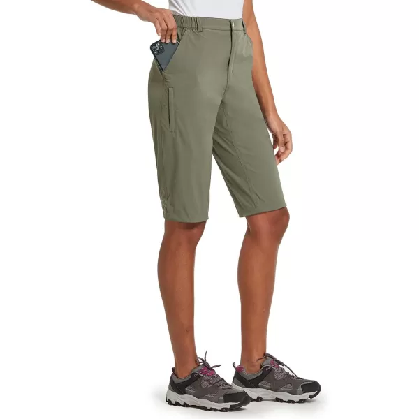 BALEAF Womens Bermuda Knee Length Long Shorts for Summer Hiking Golf Camping Stretch Lightweight Nylon Quick DrySage Green